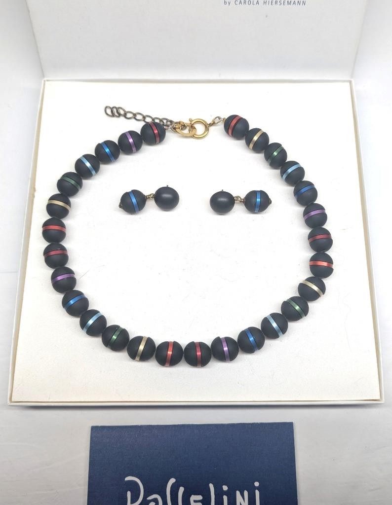 Rosselini Carola Hiersemann Germany Wood Bead Necklace Earrings Set w/ Box