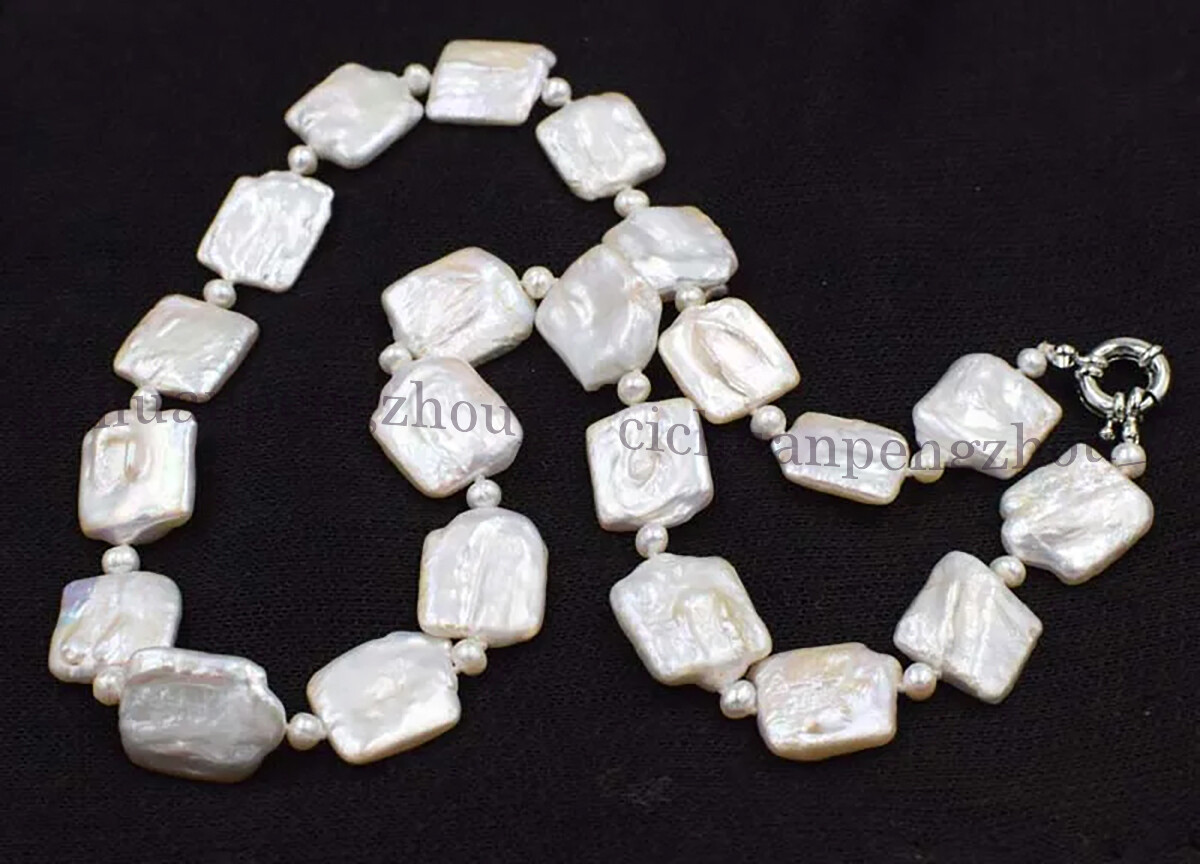 Natural 15x20mm Square Freshwater White Baroque Pearl Beads Necklace 14-36 inch