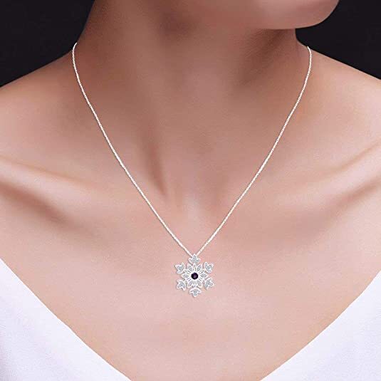Snowflake Pendant 18″ Necklace Round Simulated Birthstone 14K White Gold Plated