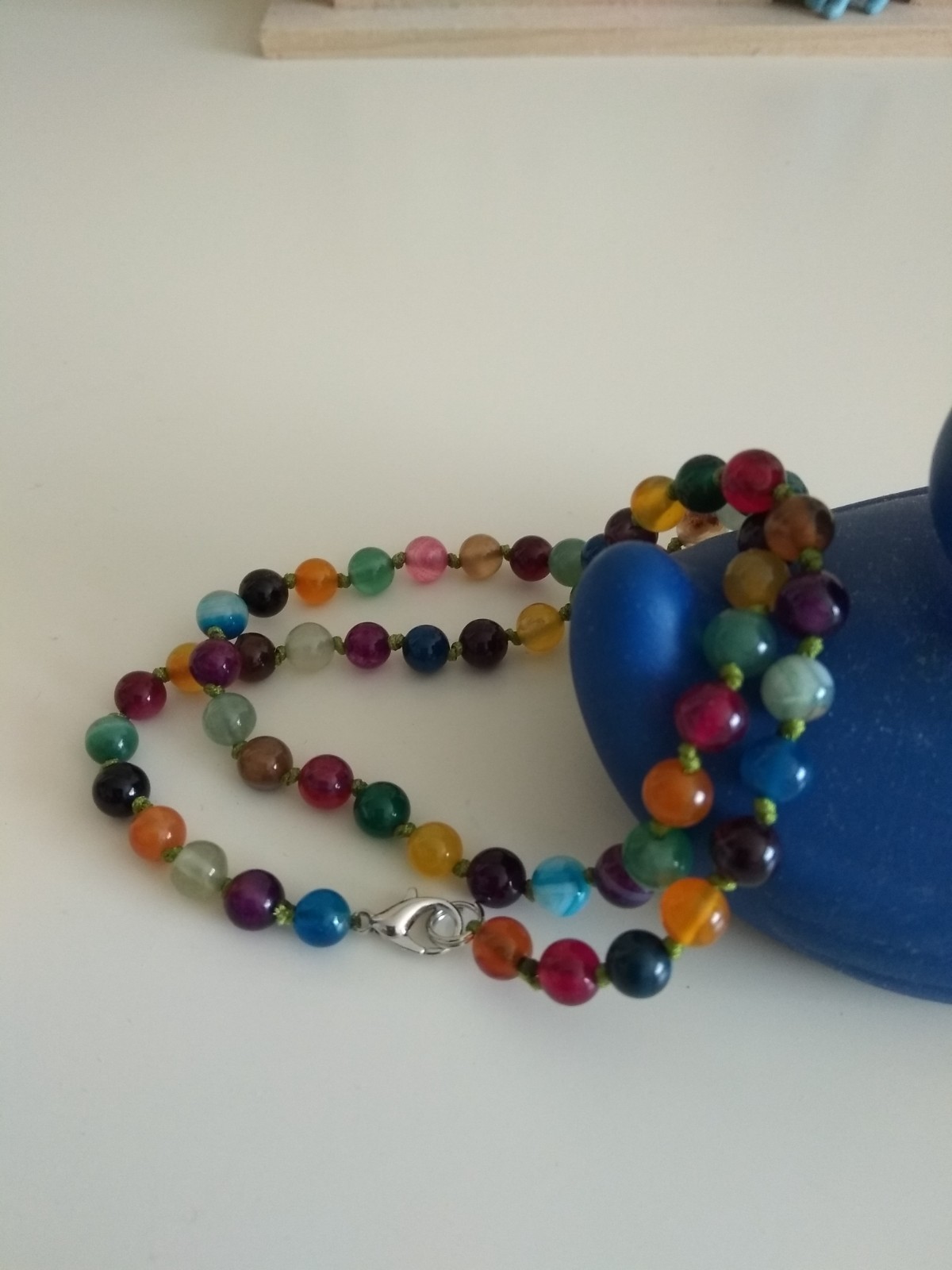 Natural 6mm multi-coloured striped agate gemstone beads necklace 17″-439-79