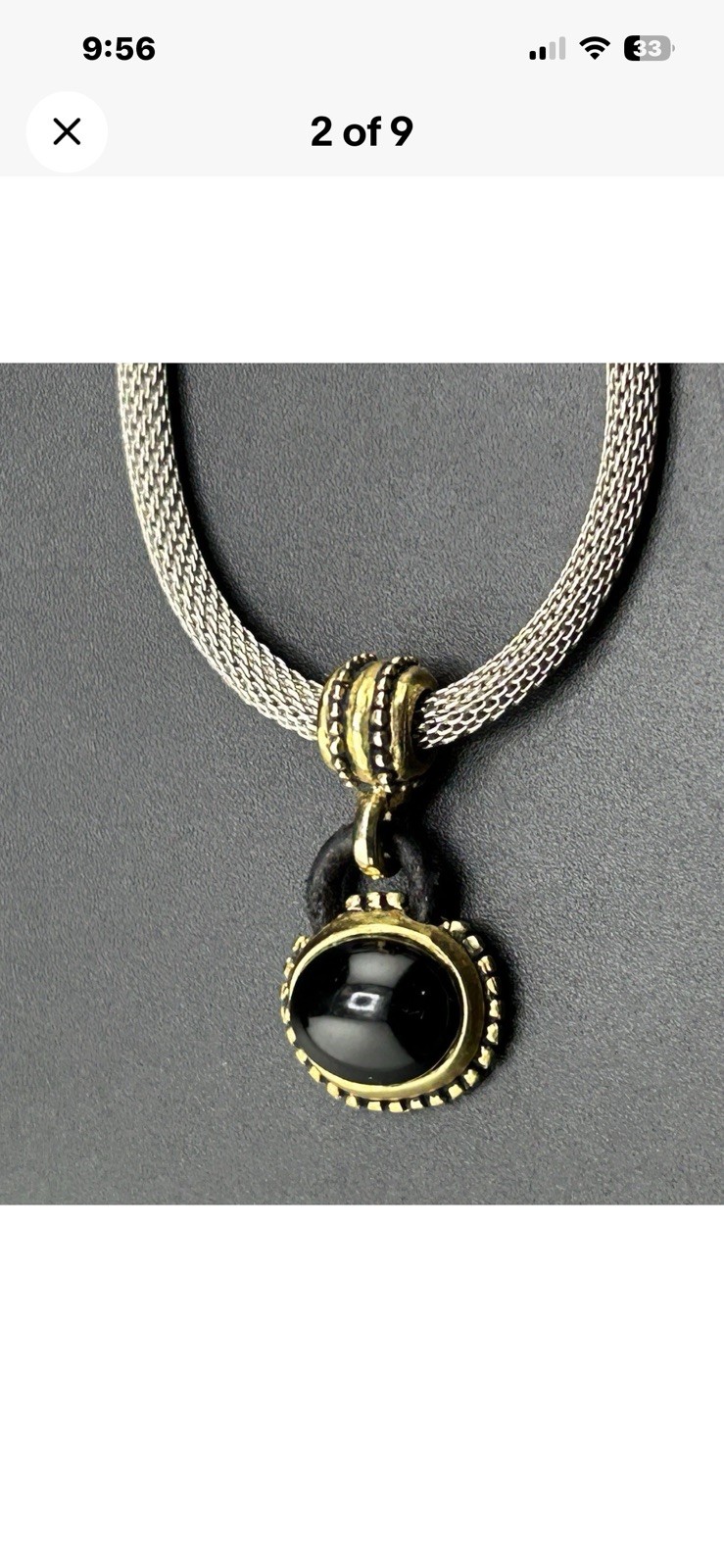 Black Cabochon Silver/Gold/Brass Tone Pendant And Mesh Necklace, CHOKER STYLE