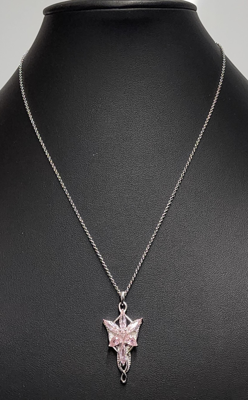 JO WISDOM Pink Cubic Zirconia Arwen Evenstar Necklace 17.5″+1″ Sterling Silver