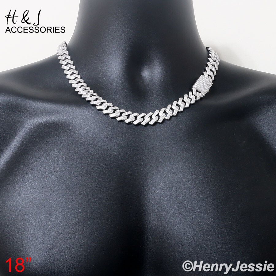 MEN 925 STERLING SILVER 18″-24″X12MM BLING CZ MIAMI CUBAN CHAIN NECKLACE*SN21