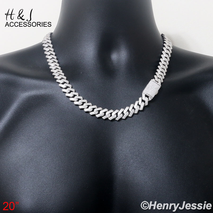MEN 925 STERLING SILVER 18″-24″X12MM BLING CZ MIAMI CUBAN CHAIN NECKLACE*SN21