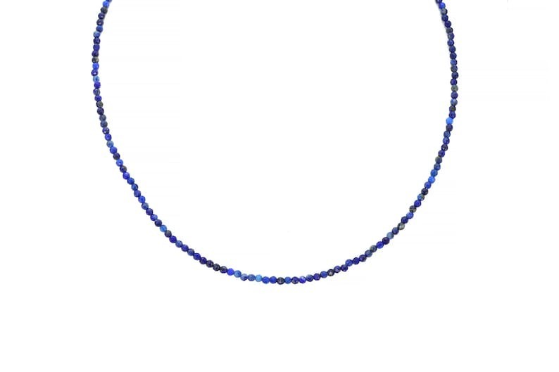 Blue Lapis Lazuli Faceted Round Gemstone Beaded Minimalist Women Necklaces 18″