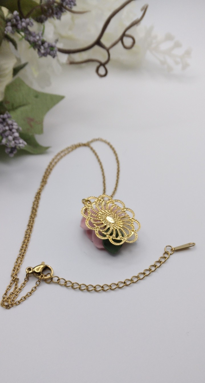 Rose necklace 16″ adjustable Gold Rose Pendant NF Handmade Dainty Birthday New