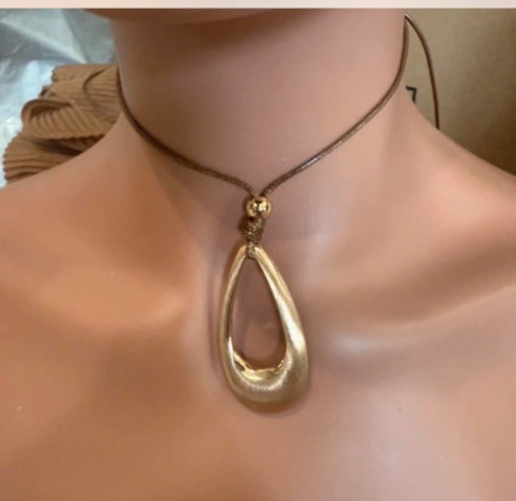 Gold Drop Choker Brown Necklace Chunky Pendant Statement Necklace