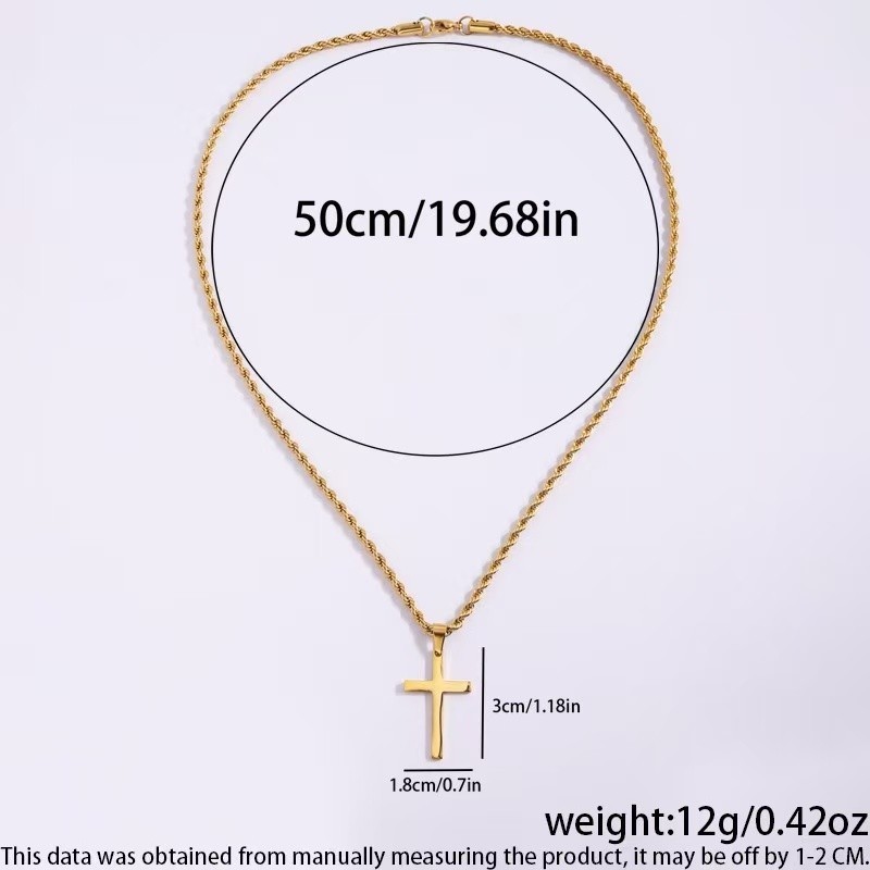 Stainless Steel Cross Pendant Necklace – Rope Chain 20” Christian Jewelry NEW