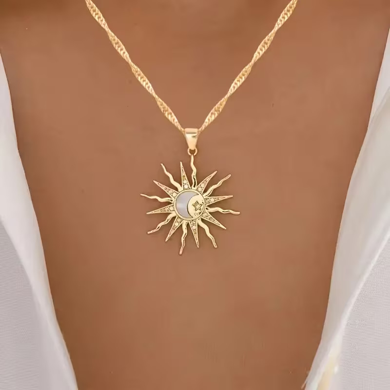 Gold – Plated Sun and Moon & Cubic Zirconia Pendant & Necklace