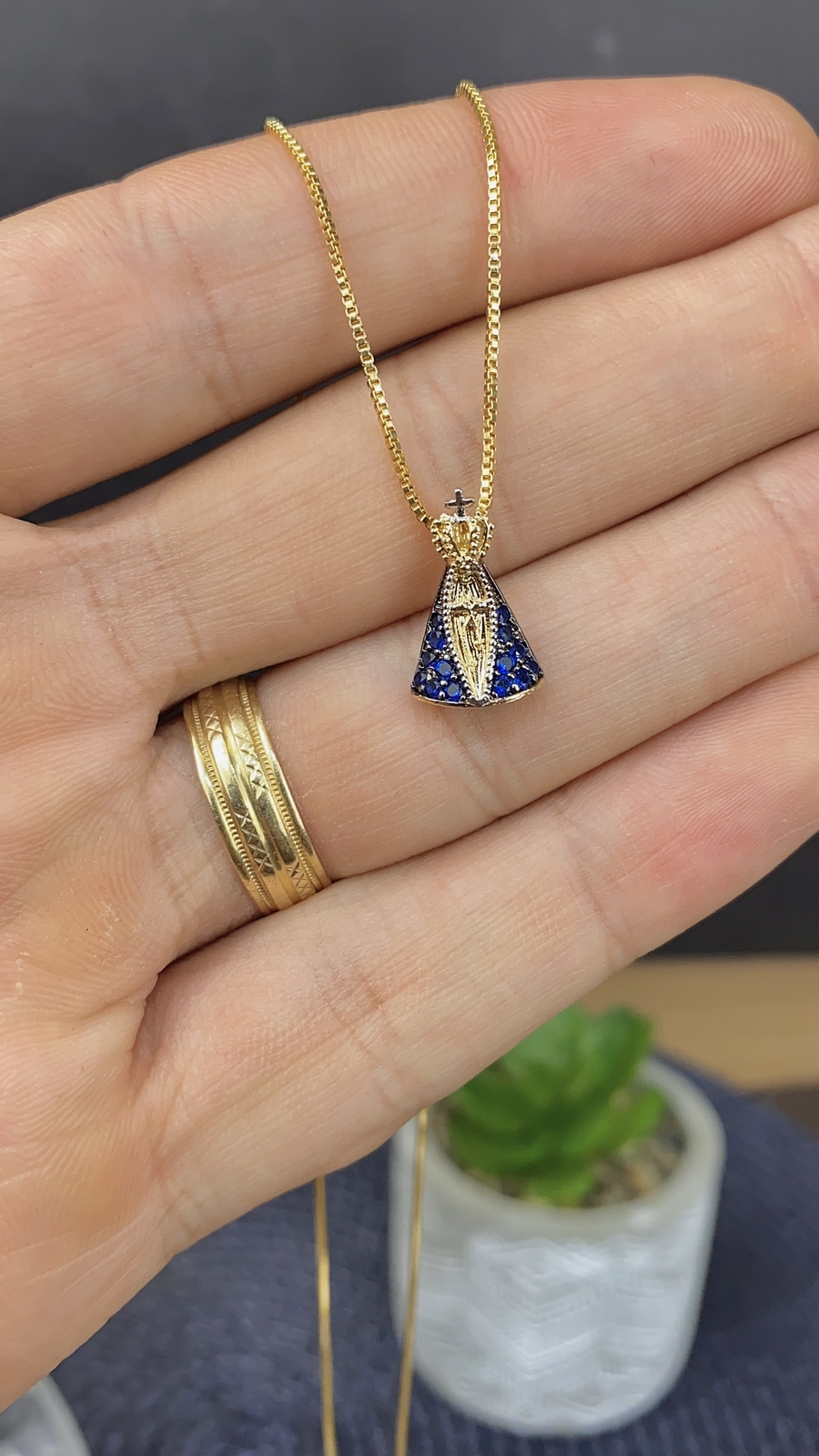 Womens Minimalist Necklace for Womens CZ Virgin Aparecida Box Chain 18″ Gold Fil