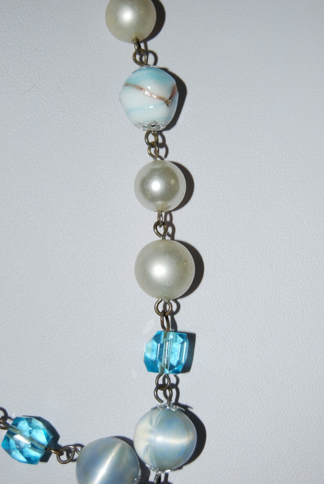 Vtg MCM Japan Light Blue Acrylic Beads And Venetian Style Glass Beads Necklace