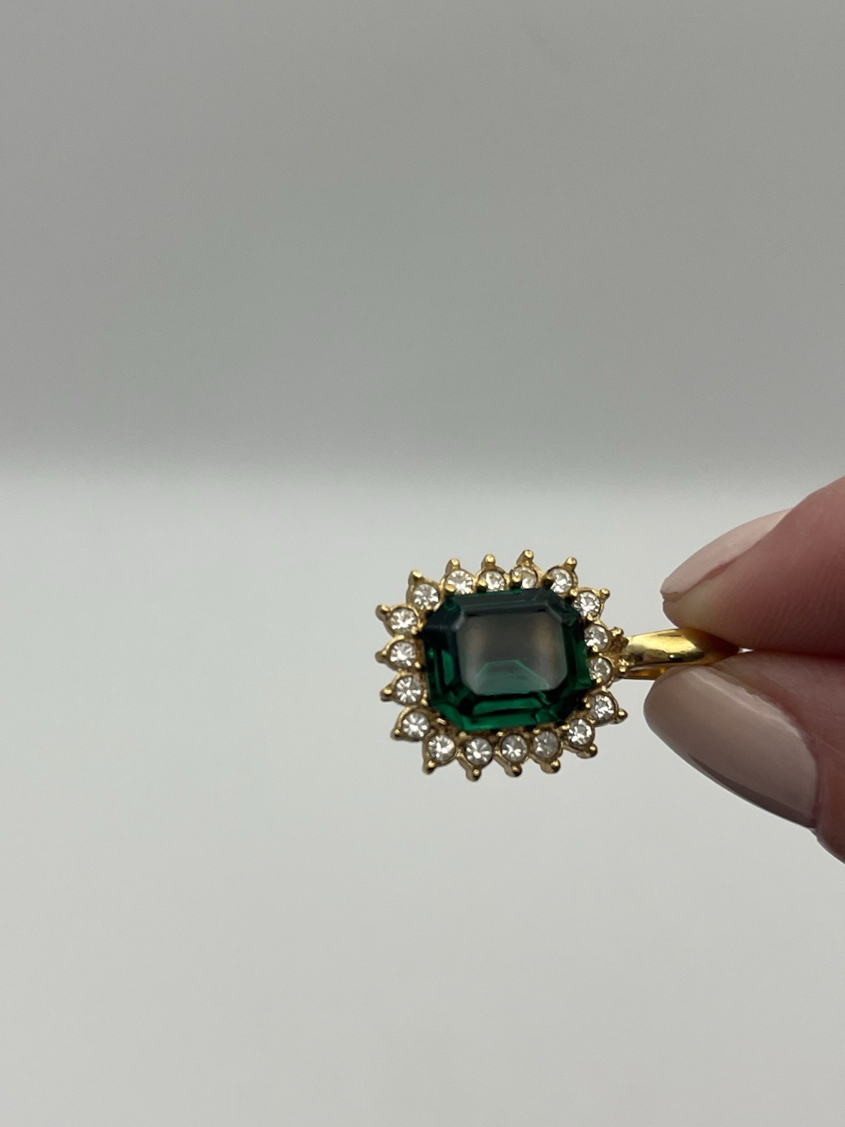 Roman green & clear rhinestone halo gold tone enhancer pendant for necklace
