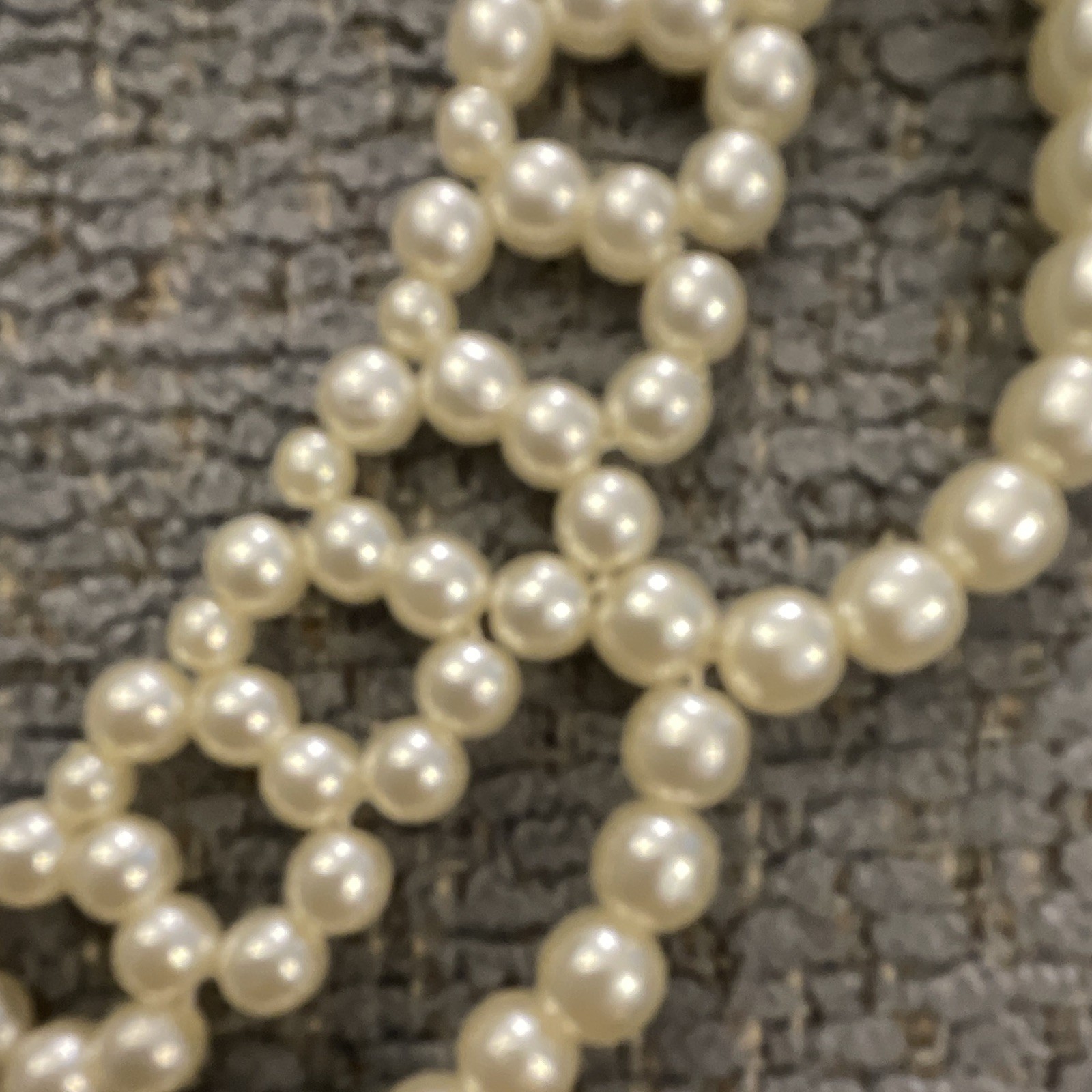 Beaded Imitation Faux Pearl Statement Necklace Hook Closure Gold Tone Ivory