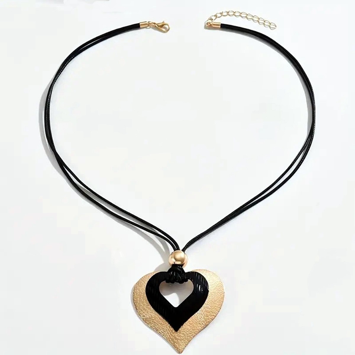 Hollow Dual Color Heart Choker Black Rope Cord Retro Punk Pendant Necklace