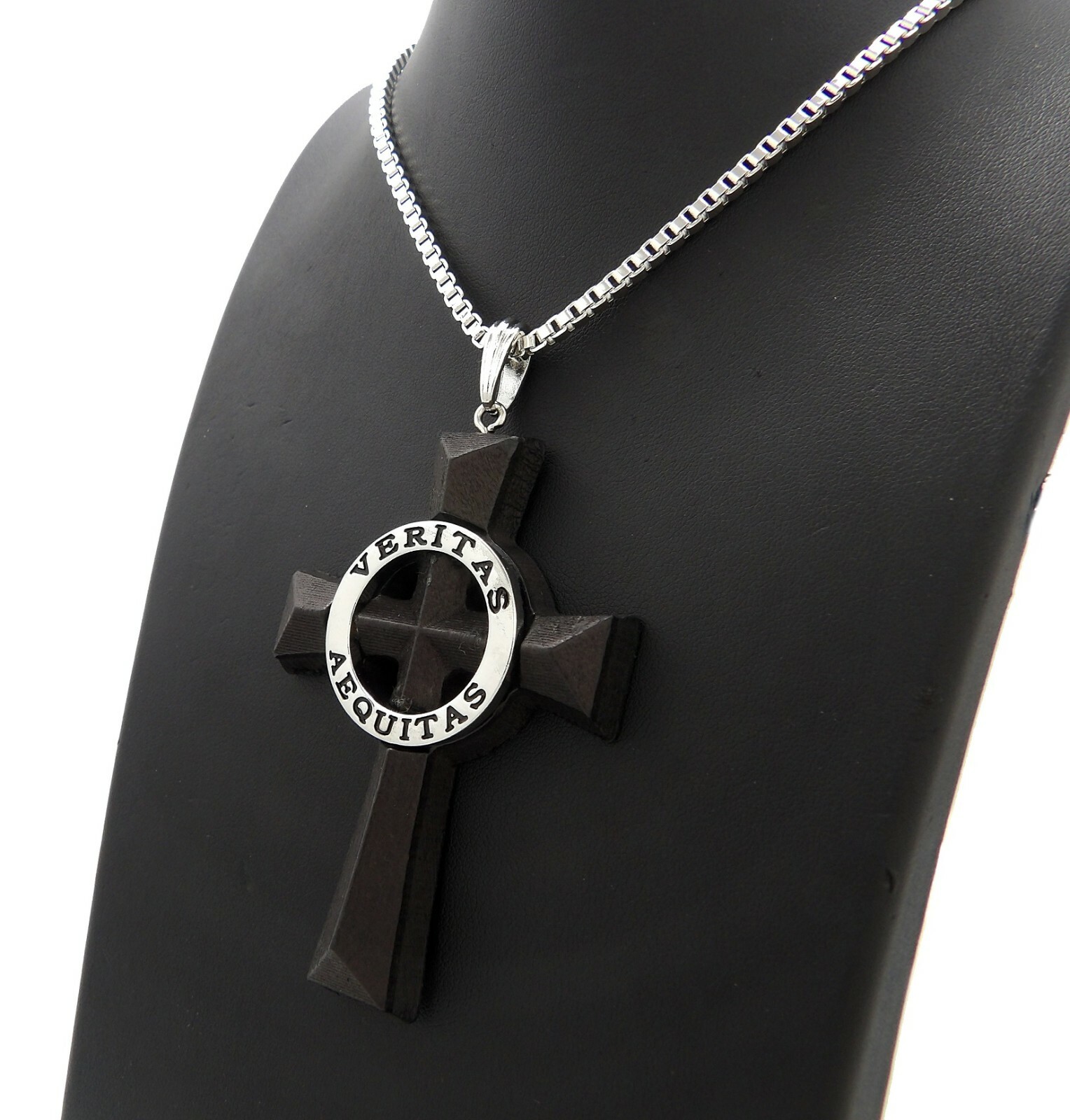Veritas Aequitas Boondock Saints Cross Pendant 3mm/24″,30″ Box Chain Necklace