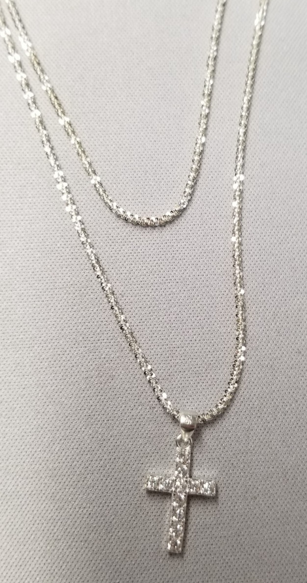 Sterling Silver Margarita Twisted Chain Layered Cross Necklace 15″-17″+2″