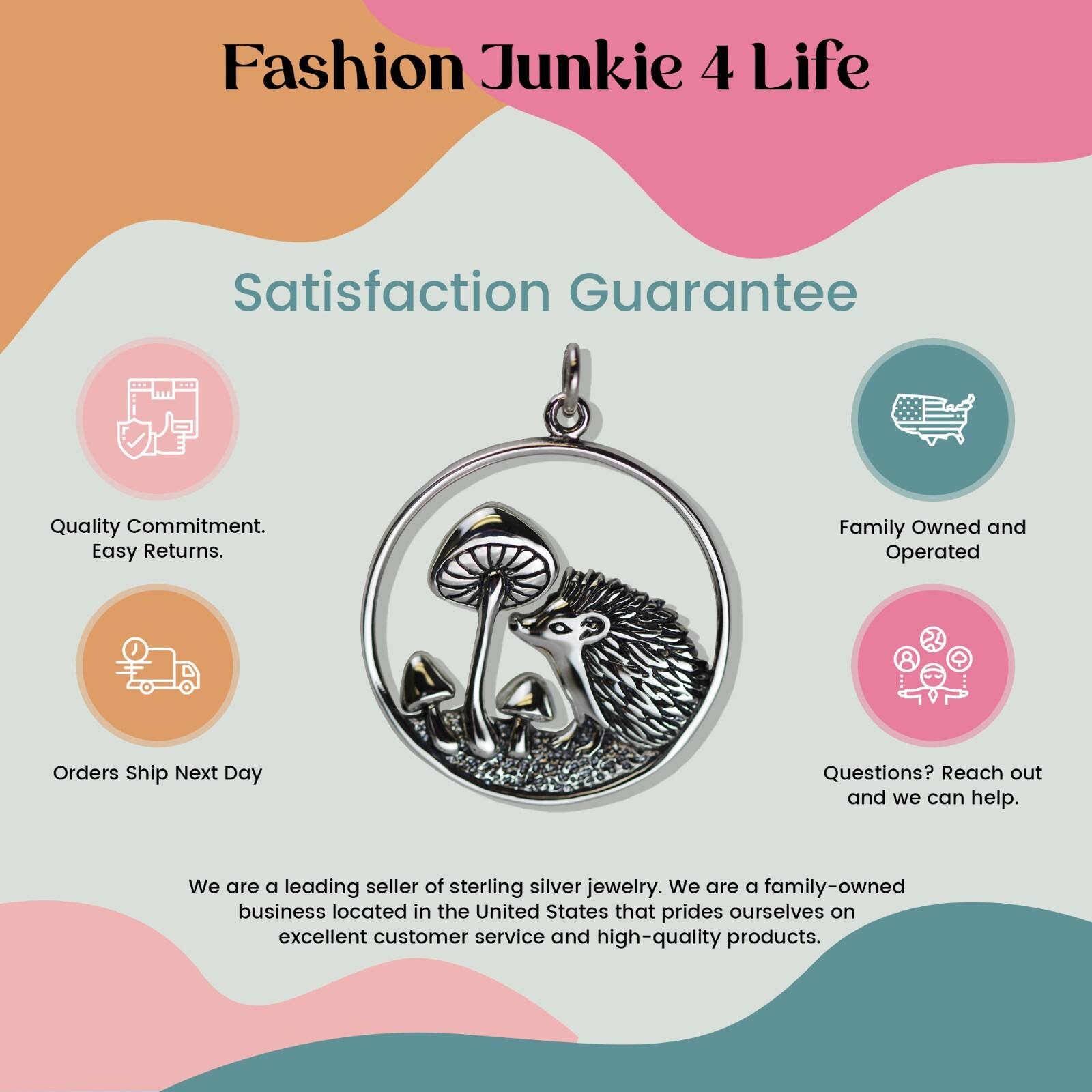FashionJunkie4Life Sterling Silver Hedgehog and Mushroom Charm with 18″ Chain