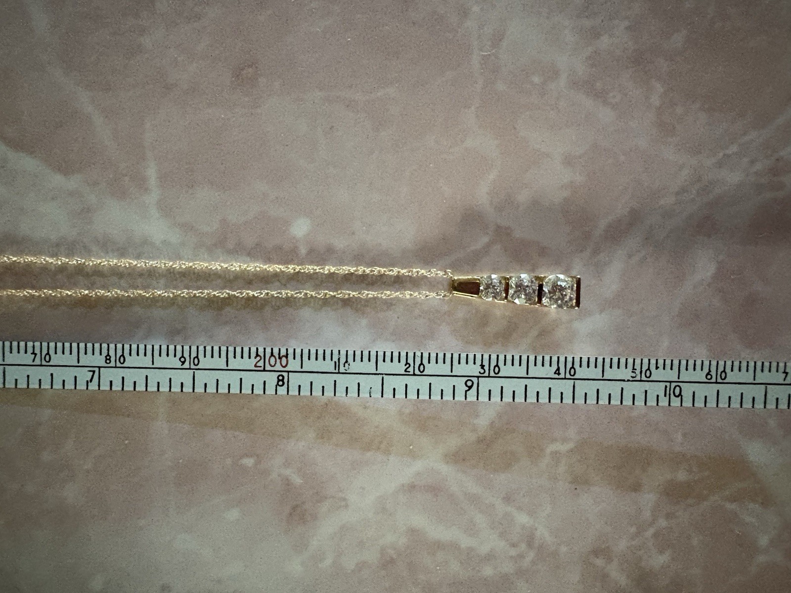 Diamonique 14k Yellow Gold CZ 3-Stone Bar Pendant Necklace 18in Cable