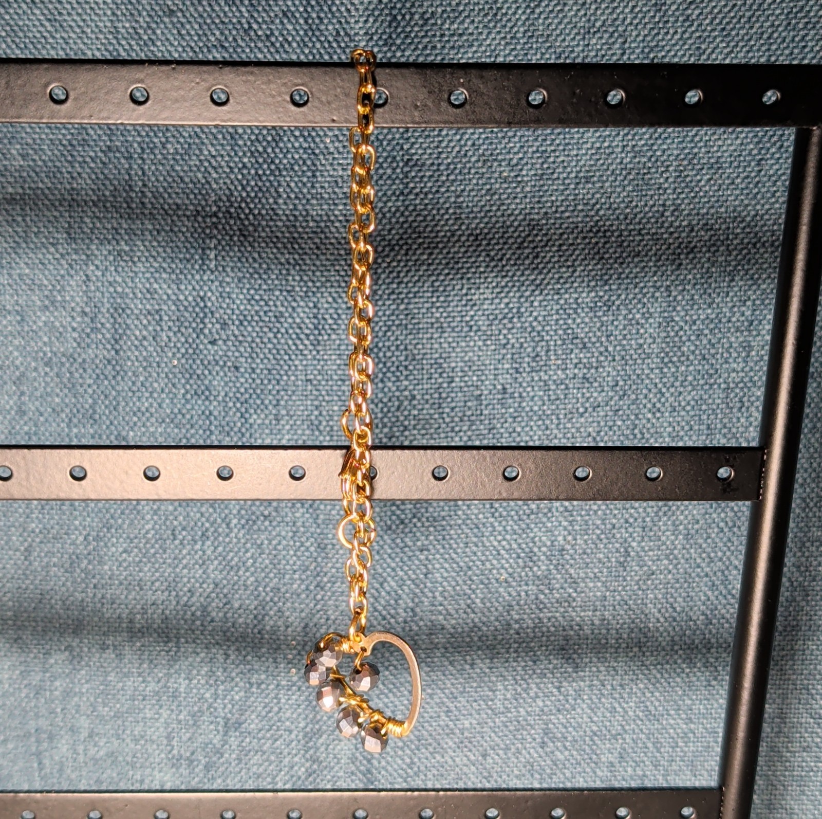 Wire Wrapped Heart Bracelet Gold Tone Hematite Bead Boho