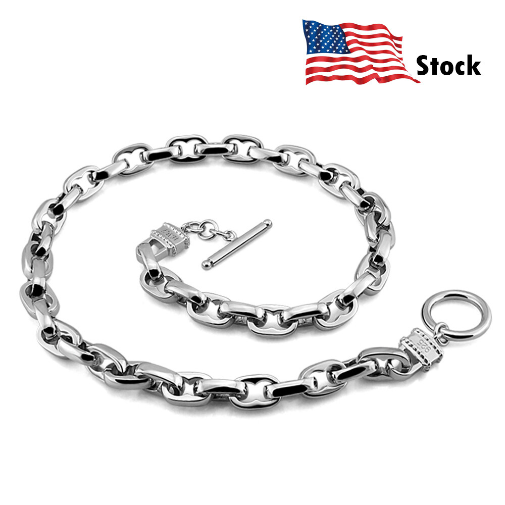925 Sterling Silver Oval Link Chain Two Locks Necklace T/O Clasp for Men & Women