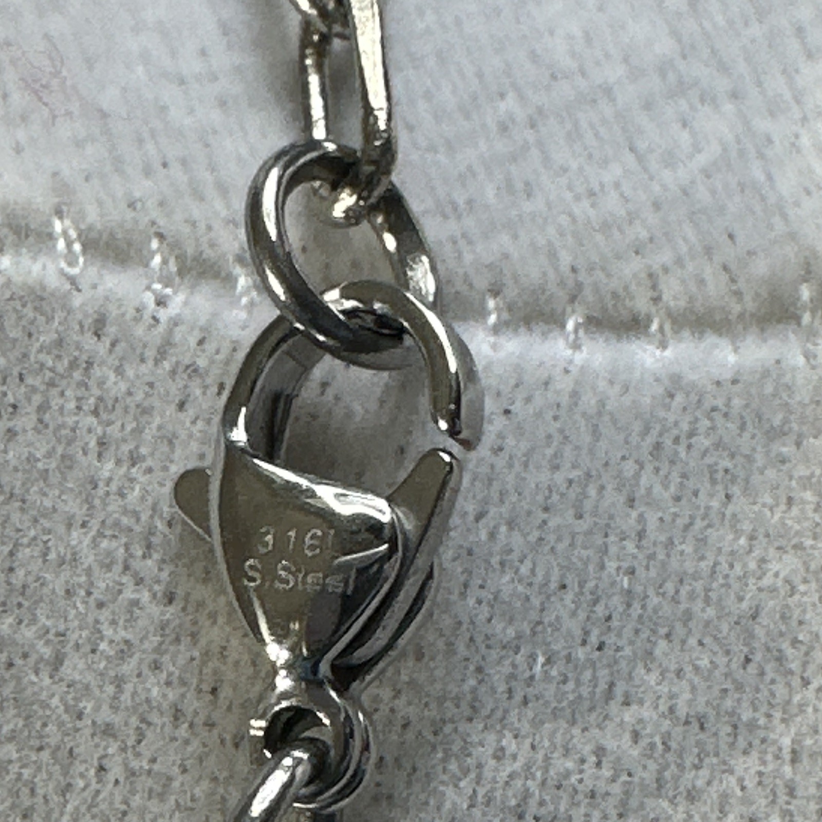 Stainless Steel Station Bar Link Necklace Red Oval Stones Prong Lobster Clasp