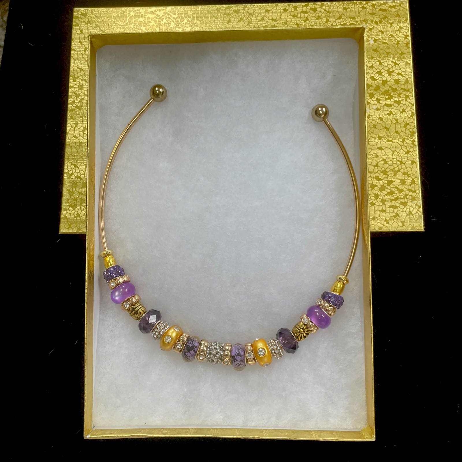 Custom 14k Gold Plated European Bead Chocker Cuff Necklace for Women