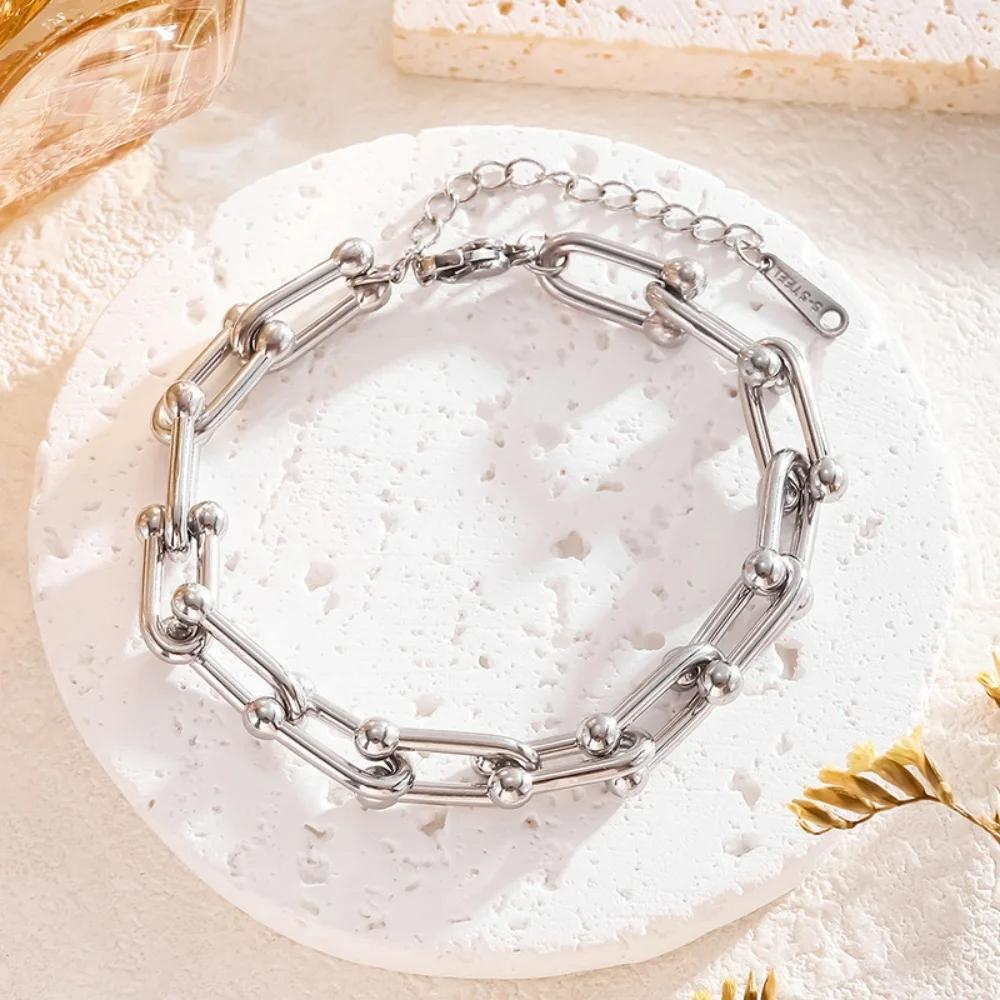 Fashion 18K Gold Thick Chain Necklace Bracelet Set Waterproof Jewelry for Women