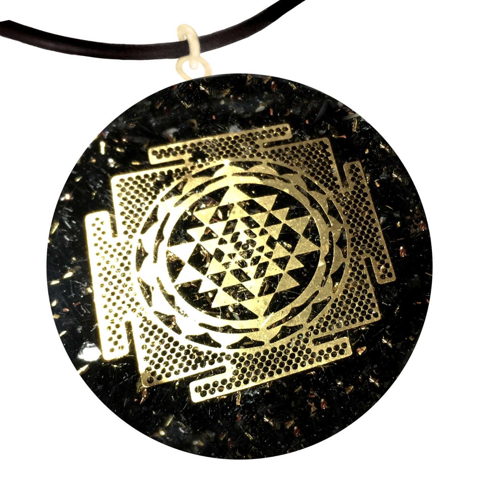 Black Tourmaline Pendant Sri Yantra Orgonite Gemstone Necklace Orgone Energy
