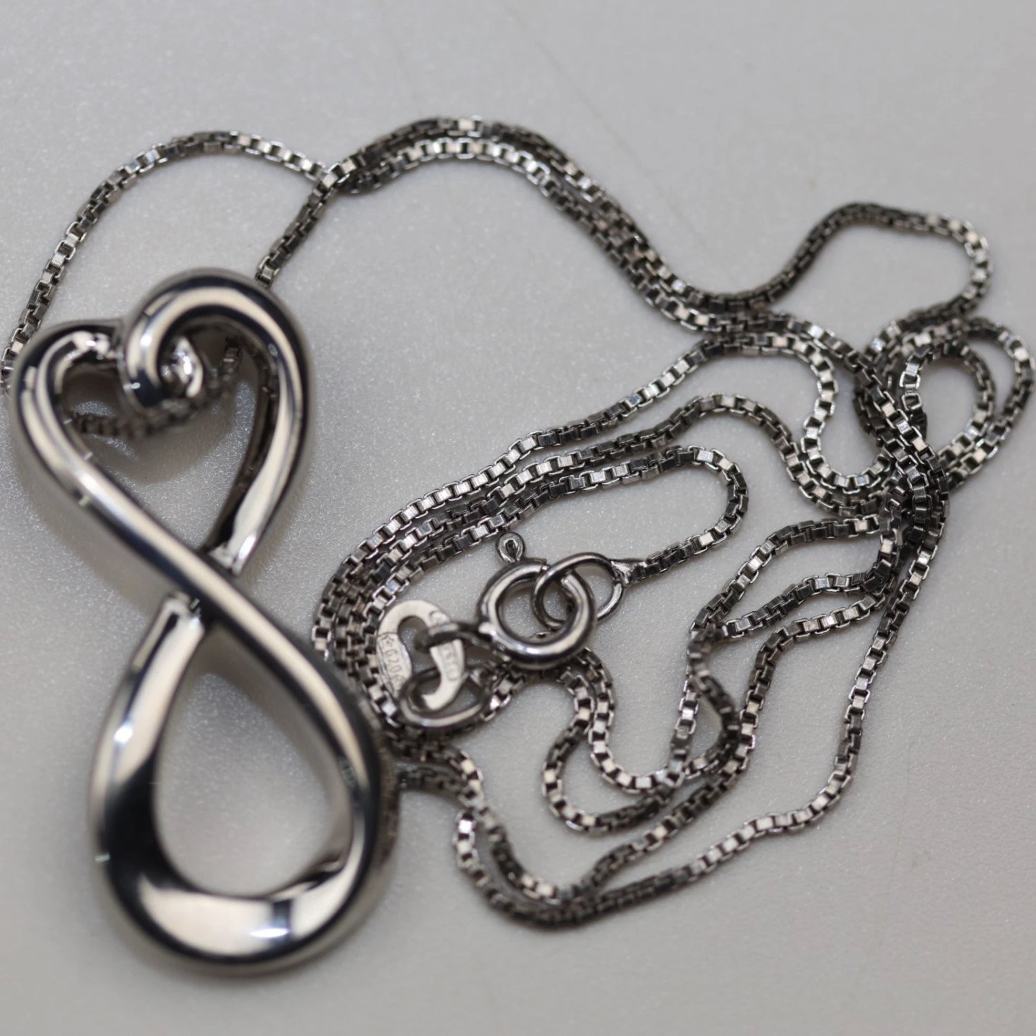 Sterling Silver Infinity Heart Pendant Necklace 925 Italy Box Chain 18″ 5.3g