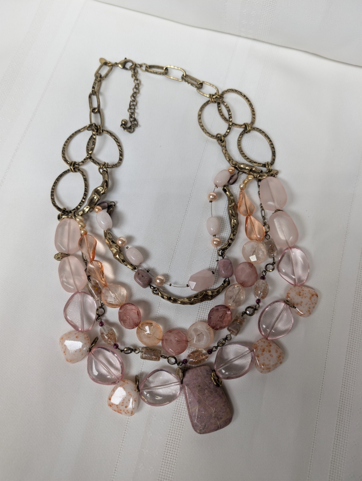 Bijoux Terner Pink Clear Beaded Stone Gold Toned Multi Strand Statement Necklace