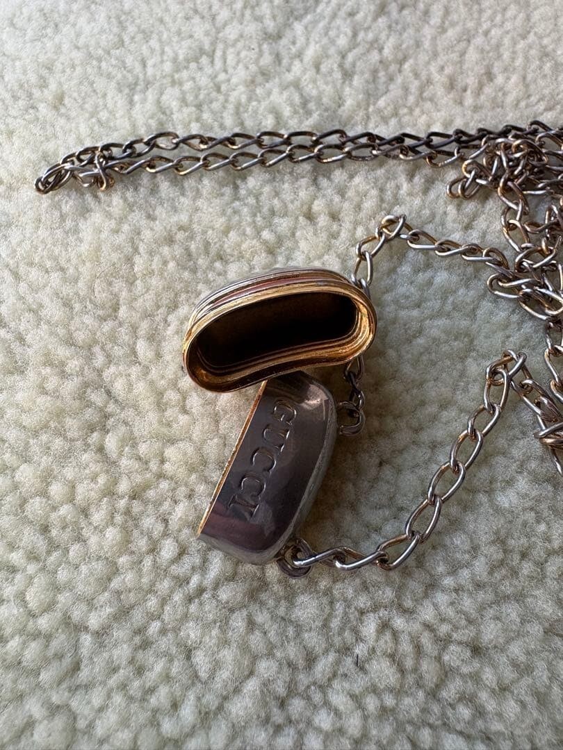 Gucci Vintage Web Stripe Perfume Bottle Necklace with Logo Gold Made in Italy