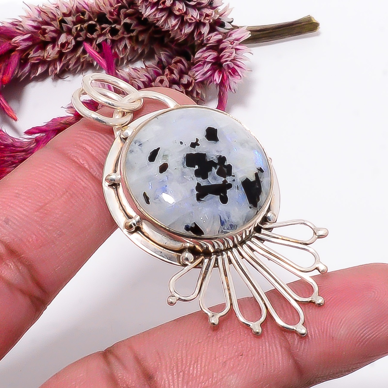 Rainbow Moonstone Designer Handmade 925 Sterling Silver Pendant 2.15″ Sku24