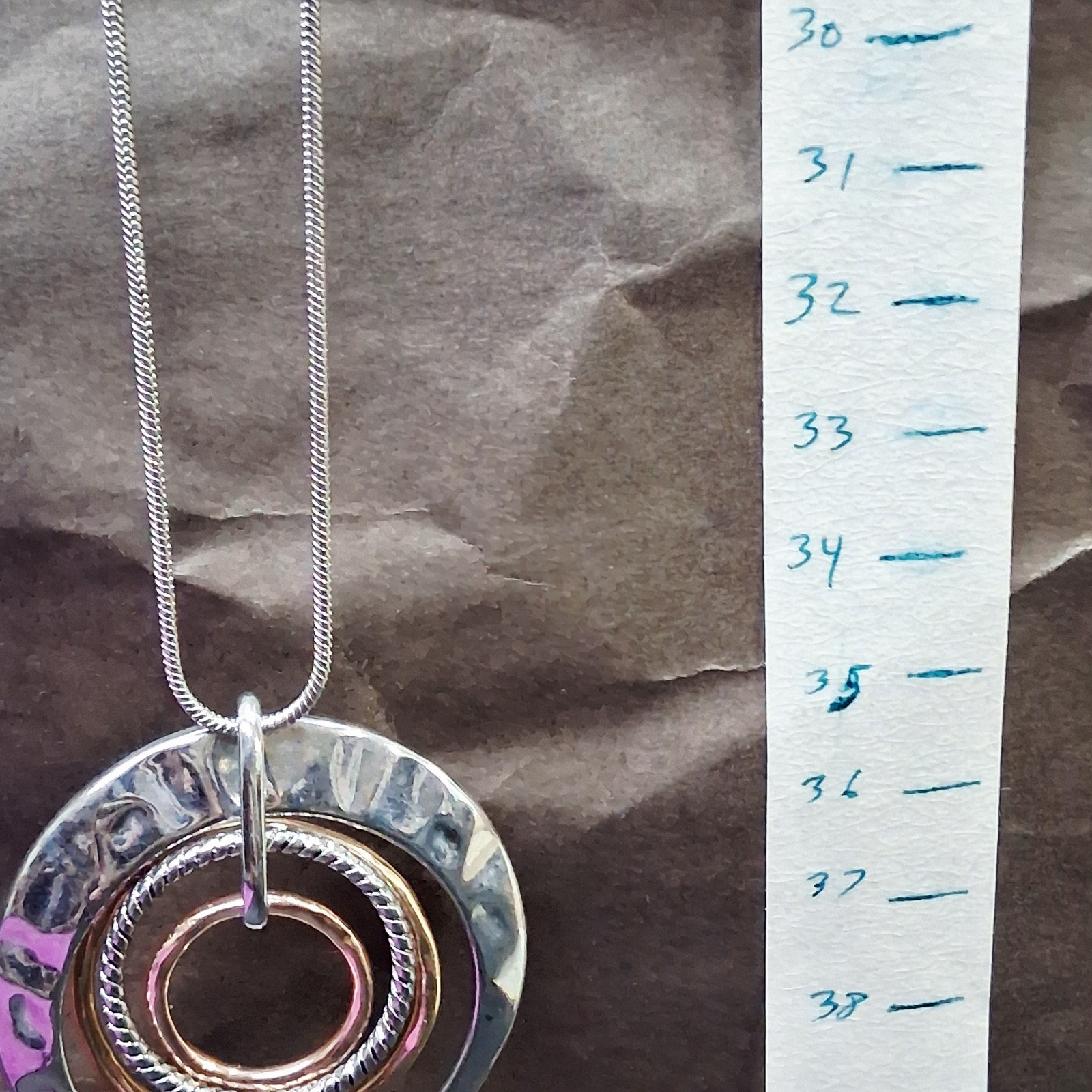 Polished Stainless Steel Textured Ring Hoop Pendant Snake Chain Necklace
