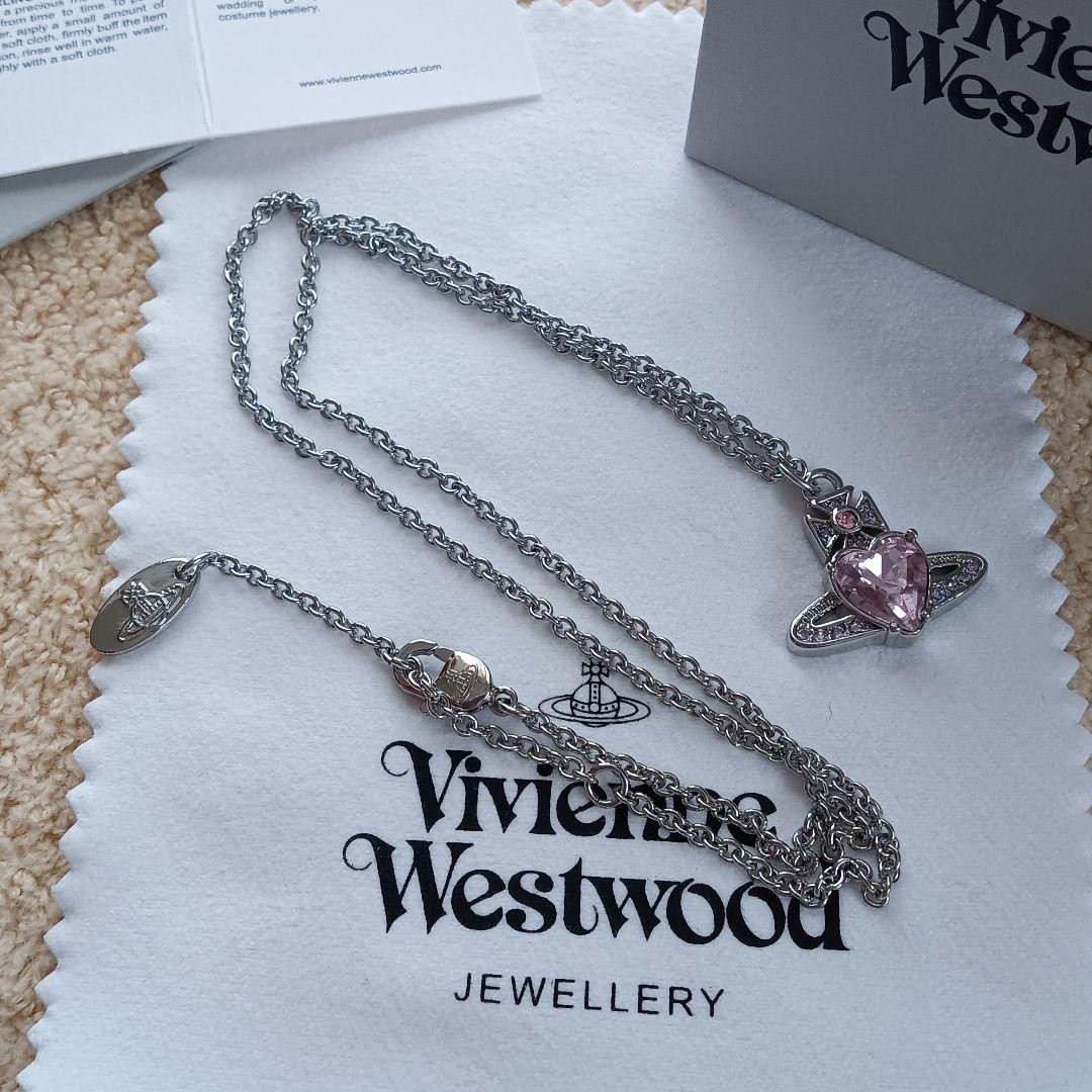 Vivienne Westwood ARIELLA Necklace Heart Silver Pink w/drawstring [E0140