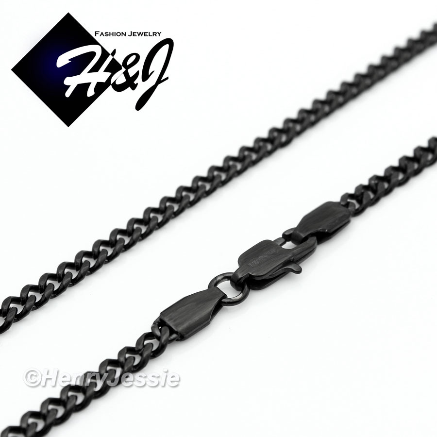 16-36″MEN WOMEN Stainless Steel 3mm Black Plated Cuban Curb Link Necklace*BN133
