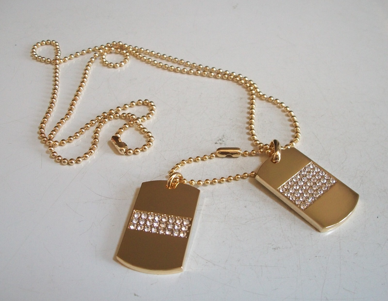 Men’s Bling Gold Plated Double Dog Tag Fashion Pendant 27″ Ball Chain Necklace