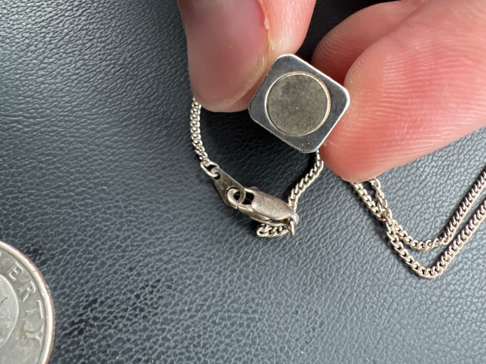 Vintage Silver Plate Miniature Perfume Bottle Pendant w/ Dauber, Long Chain