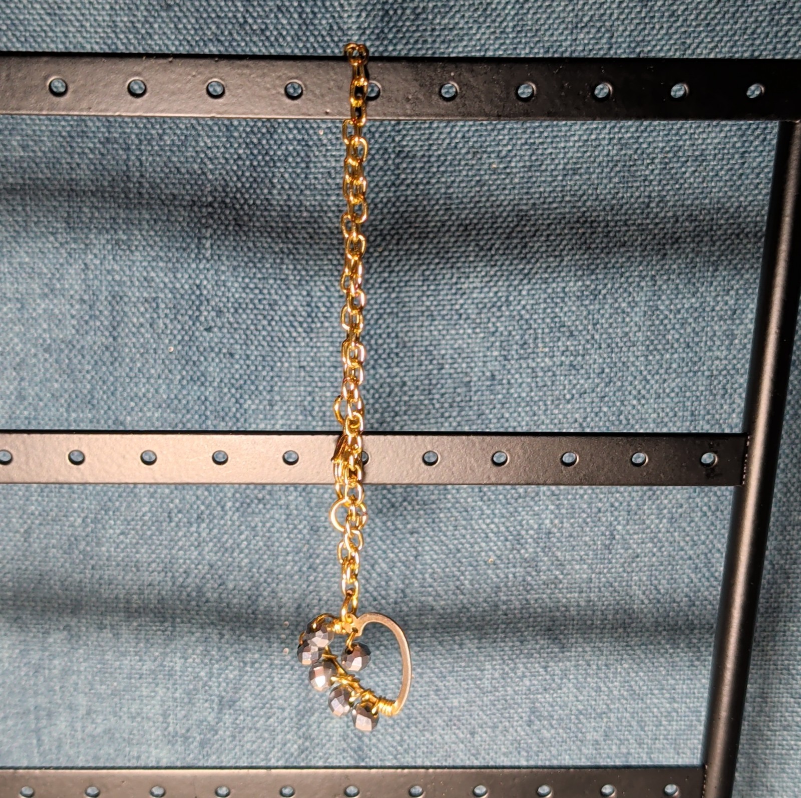 Wire Wrapped Heart Bracelet Gold Tone Hematite Bead Boho