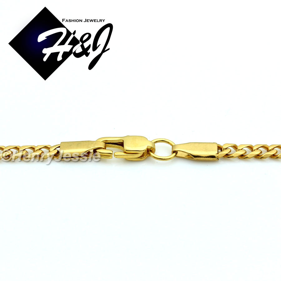 16″-36″Stainless Steel 3mm Gold Plated Cuban Curb Chain JESUS Cross Pendant*116