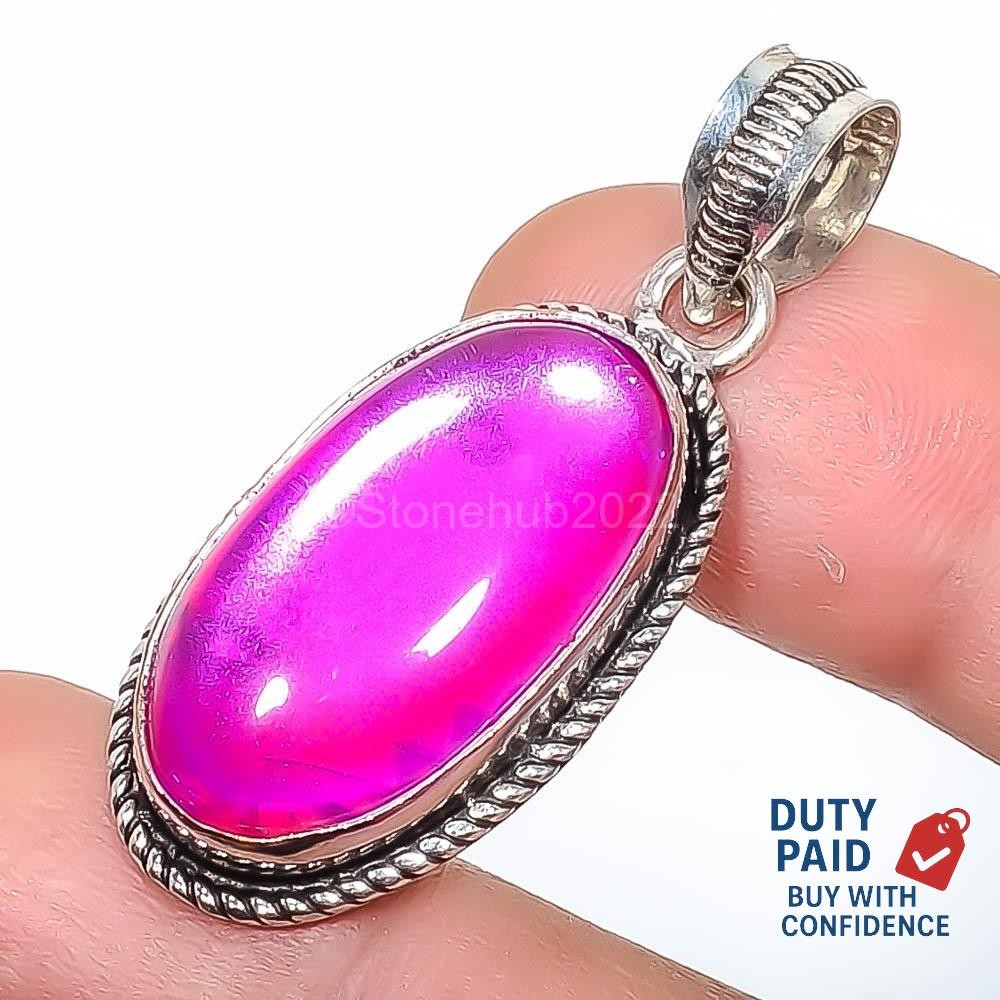 925 Silver Glass Unique Channel Set Art Deco Sister Engagement Ethnic Pendant