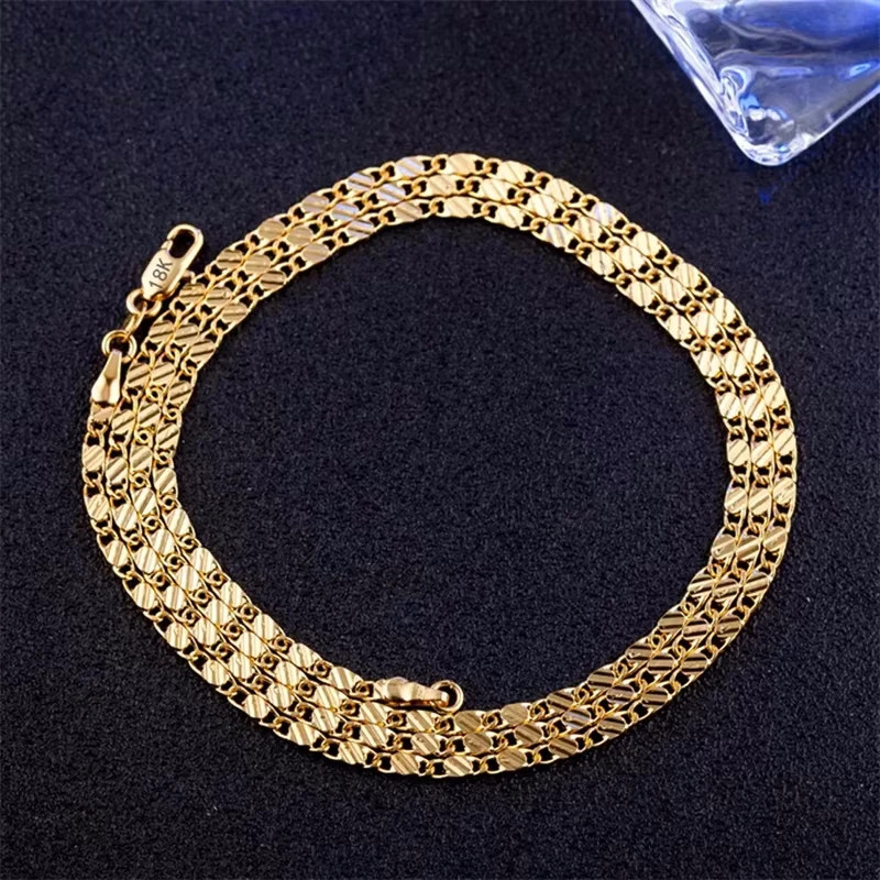 Fashion 18K Gold Necklace 2MM 16/18/20/22/24/26/28/30 Inch Side Chain