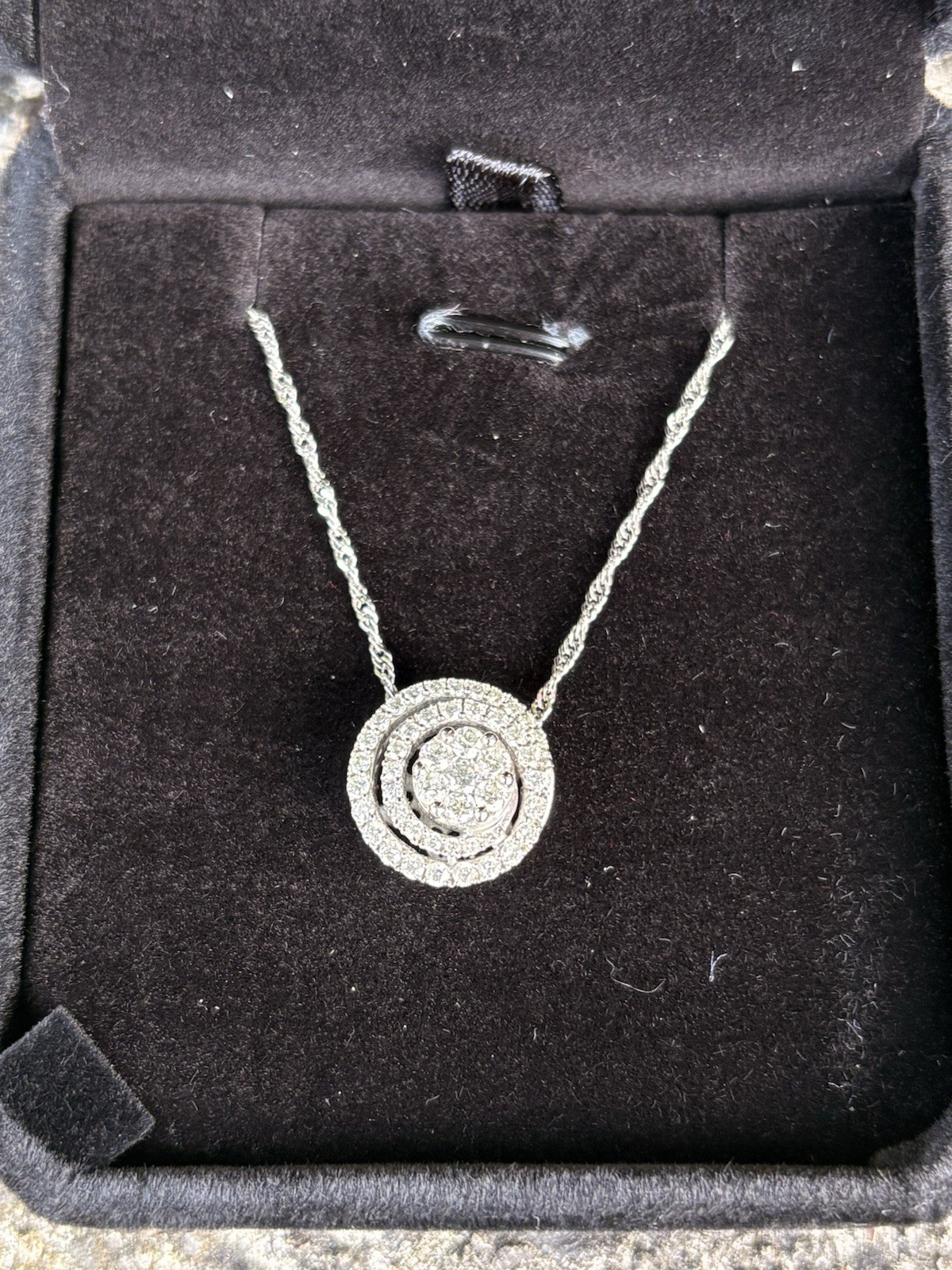 14K White Gold 3/4 CTW Diamond Halo Cluster Pendant Necklace 18” Round Zales