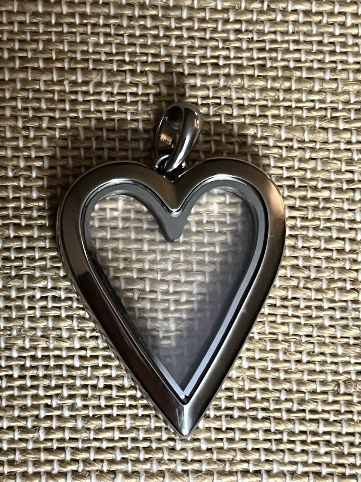 Origami Owl Modern Reversible Silver Hinged Heart Locket w/Hematite Crystals