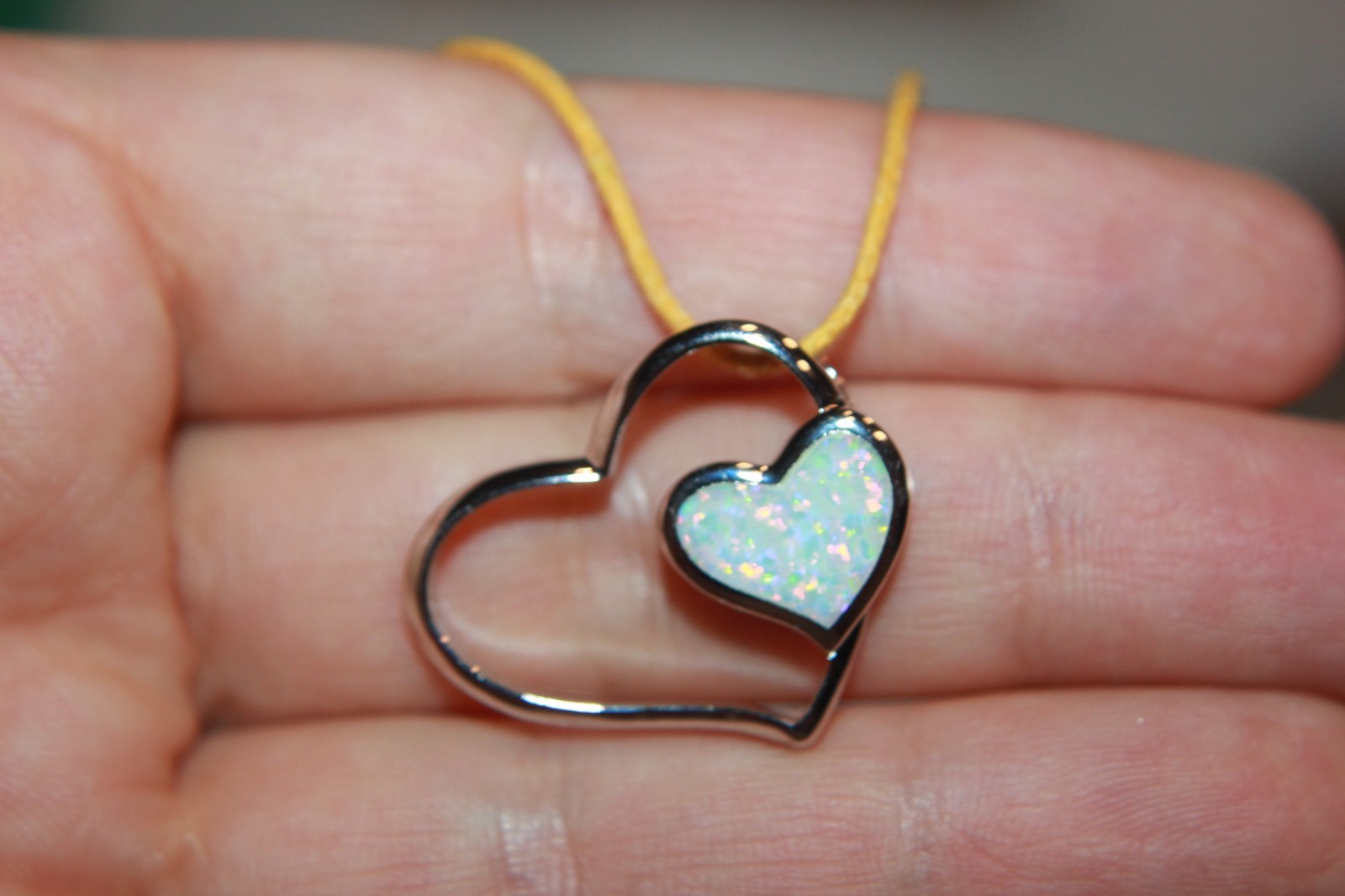 fire opal Cz necklace pendant gems black silver jewelry modern heart cocktail