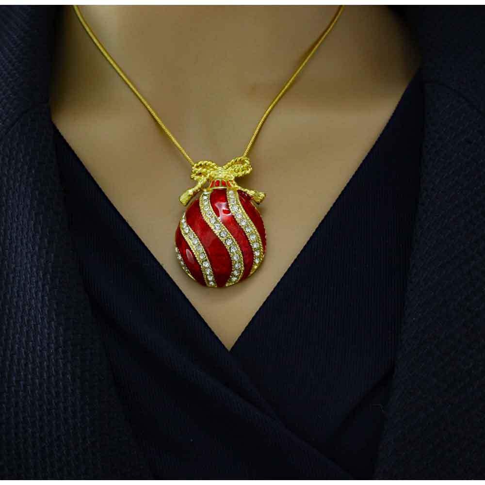 Red Christmas Ornament Pendant on Gold Chain – XP348N