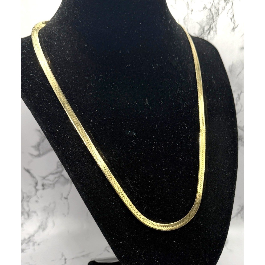 Gold Herringbone Necklace 20″ Flat Chain Classic Minimalist Lobster Clasp