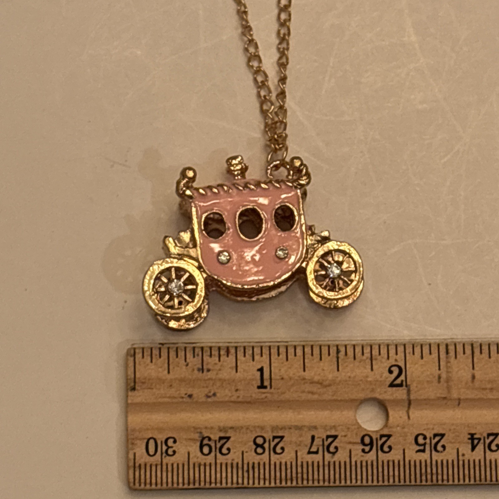 Pink Carriage 3D Pendant Chain Necklace Pink And Gold Princess