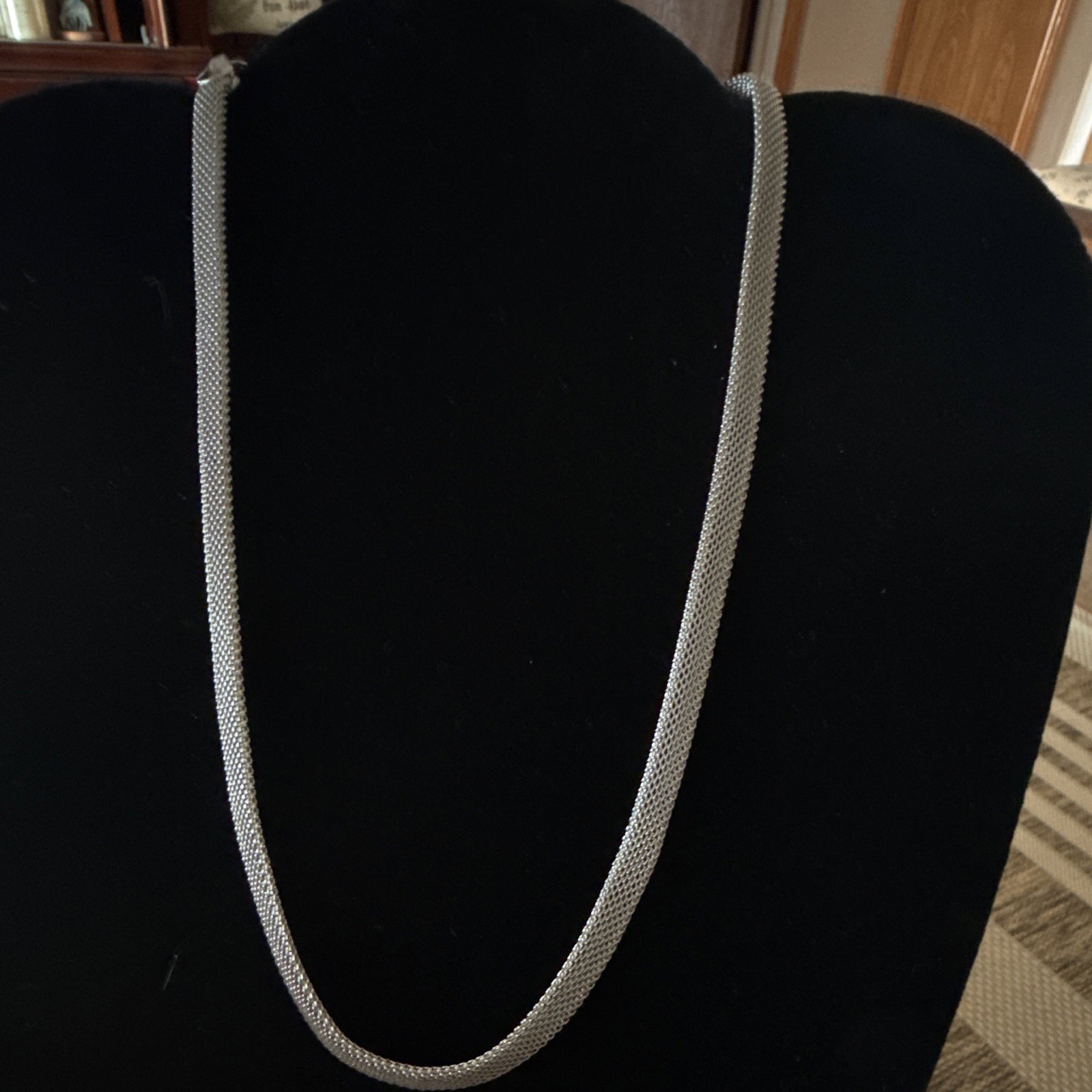 Silver & Black Metal Mesh Chain Necklace, Clasp Closure, No Stone