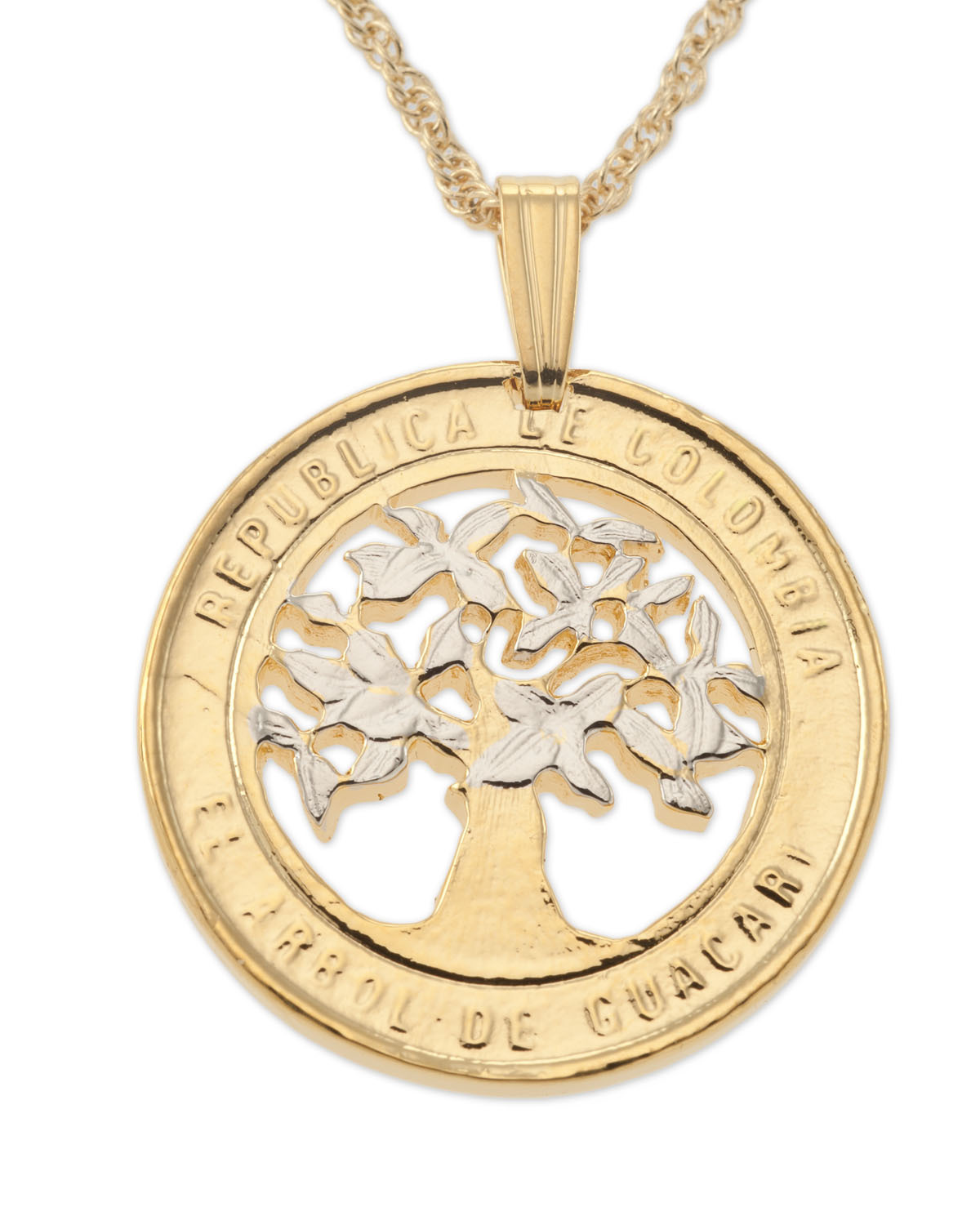 Colombia Pendant & Necklace Colombian Handcut Coin 7/8″ Diameter ( # 868 )