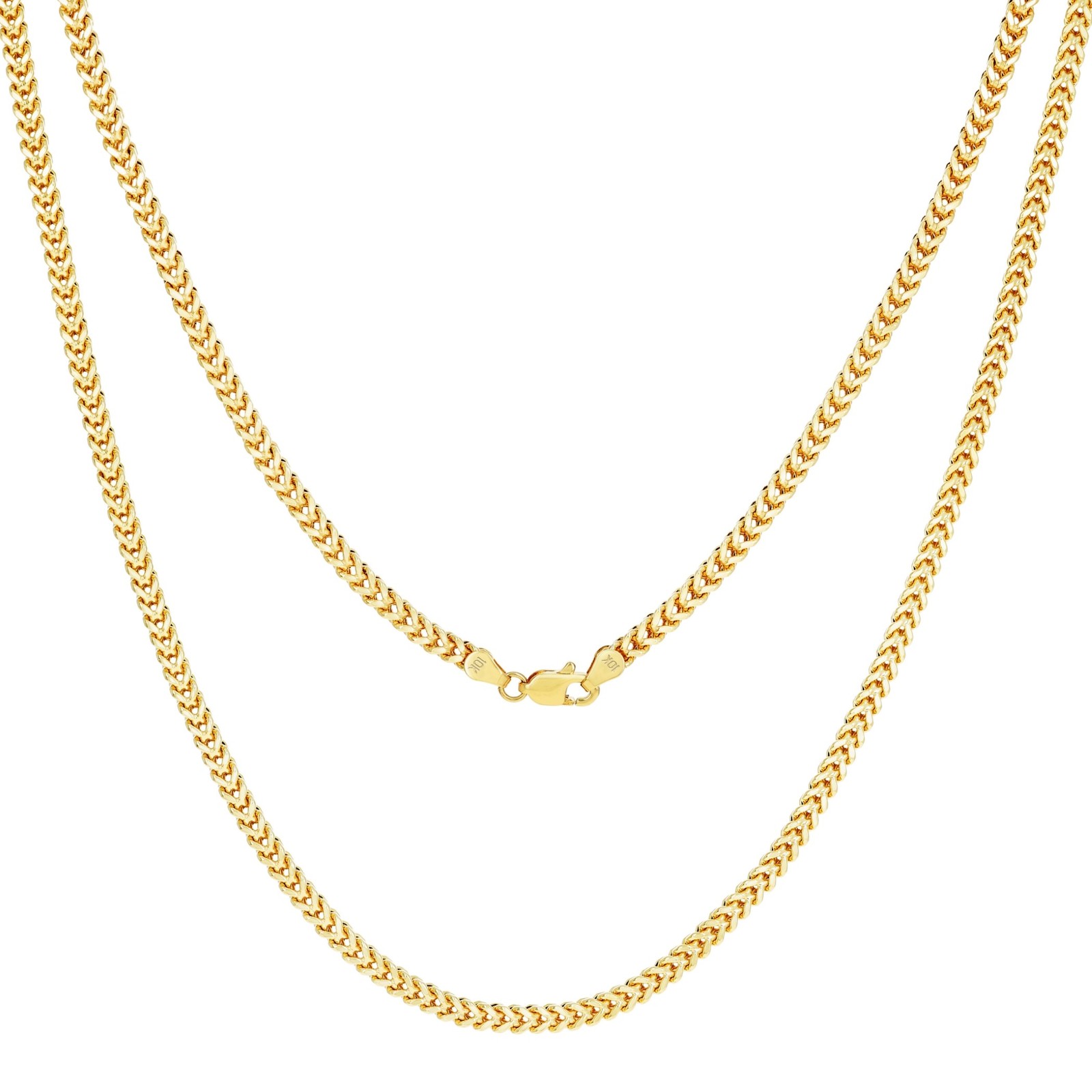 10K Yellow Gold 3mm Franco Box Wheat Foxtail Chain Necklace Mens Womens 18″- 30″